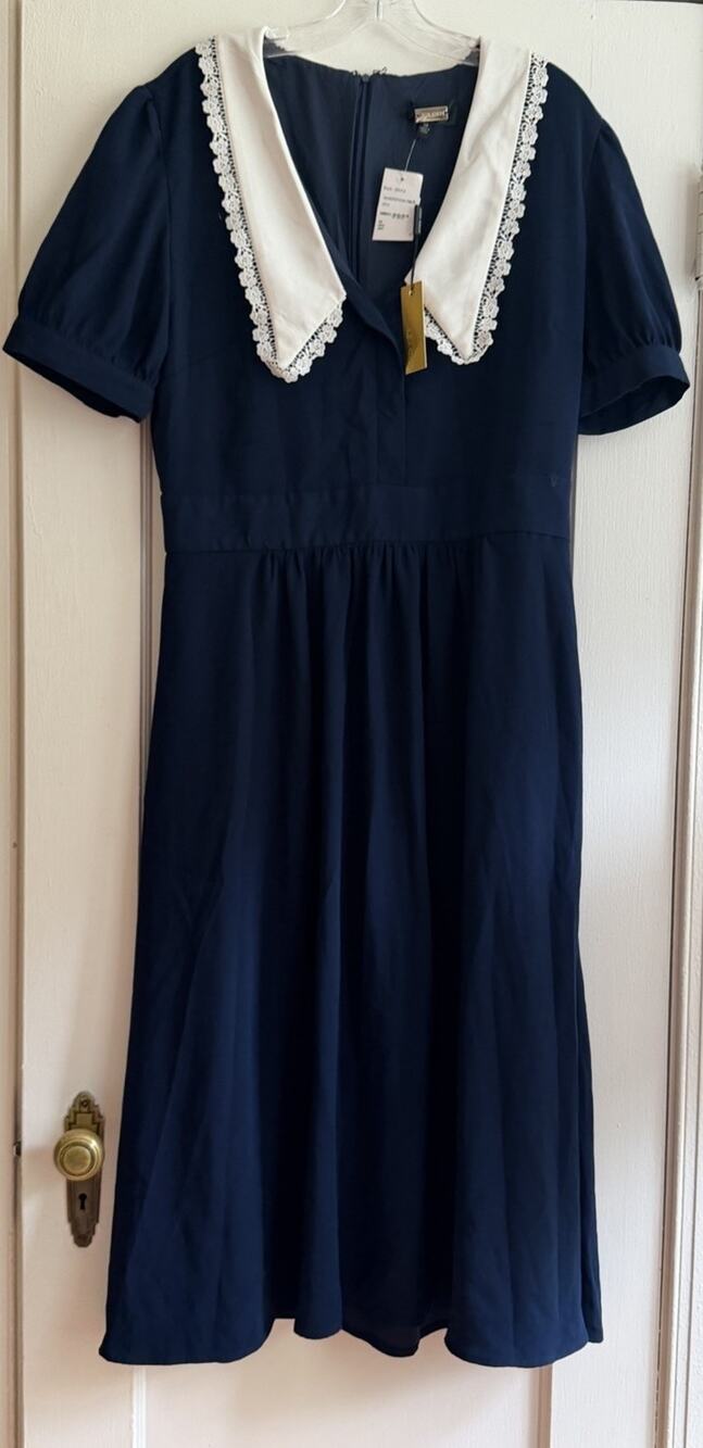 Alexia Admor Loli Midi Dress Size 14 Navy Lace Collar NWT Flawed